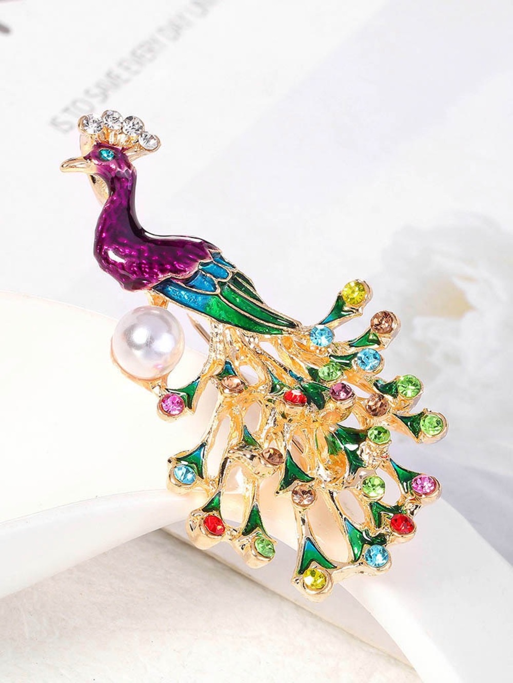 Vintage Style Peacock Brooch Colorful Enamel Bird.